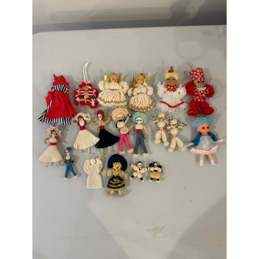 Vintage Handmade Yarn Felt Doll Lot Angels Dancers Retro Folk Art Decor 19pc